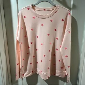 Light Pink Red Kiss Patterned Valentine Crewneck